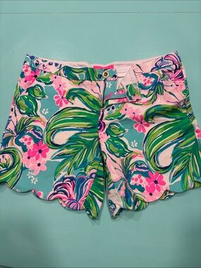 Women’s Tropical Scallop Hem Shorts - Pink & Aqua
